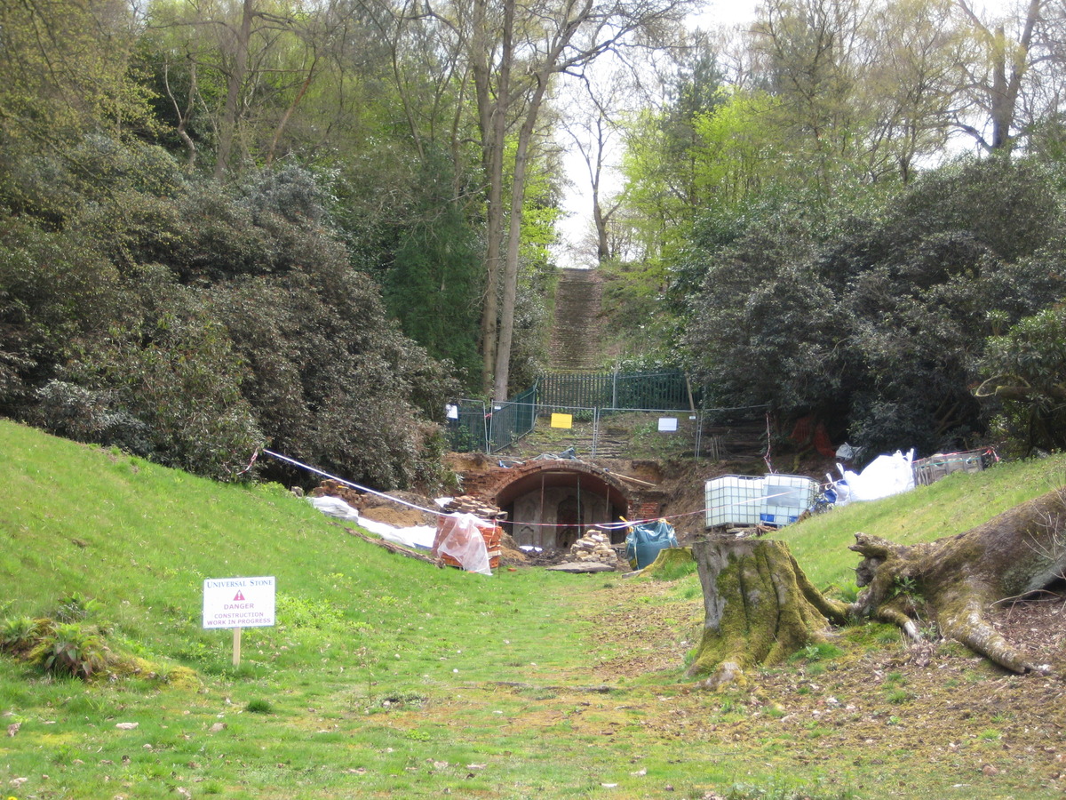contractor at work on the grotto on 27 April